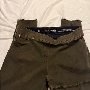 Olive Green Luxe Denim Skinny Ankle Jeans